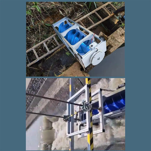 Archimedes Spiral Hydraulic Generator 1500W Portable Water Turbine with Magnetic Levitation Core in action, side view