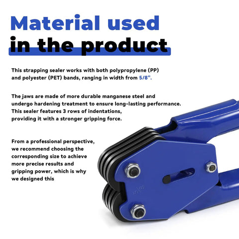 No Fuss Heavy Duty Manual Strapping Sealer Crimper for 5 8 Inch PP or PET Bands with durable manganese steel jaws