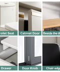 100 Pieces Clear Self Adhesive Cabinet Door Bumpers applied on toilet seat, cabinet door, desk, drawer, door knob, and chair edge.