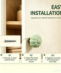 Fresh Vintage Light Green Ceramic Pumpkin Drawer Knobs And Cabinet Pulls with easy installation guide on cabinet door.
