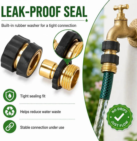 Super Cool Garden Hose Quick Connector 3 4 Inch Male Female Adapter Kit With Sealing Washer For Easy Fix Up And Leak Proof Sprinkler Connection brass and black with hose
