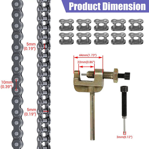 Heavy Duty 35 Chain 140 Links Chain Breaker For Mini Bikes Compatible With Coleman chain and breaker tool dimensions