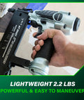 Lightweight Pneumatic Brad Nailer for Precision Trim Work and Furniture Building with ergonomic grip, weighs 2.2 lbs.