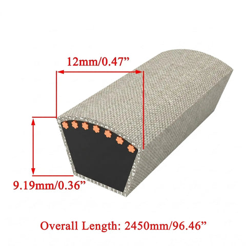 Cross-section view of Aramid 42 Inch Deck Belt For Lawn Tractors Built Tough Heavy Duty Replacement highlighting dimensions