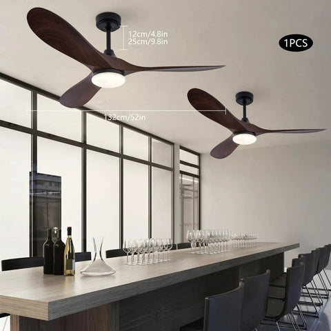 Pwefhsdjvh Ceiling Fan with Remote Control 48W LED Light 6 Speeds Quiet installed in a modern bar setting.