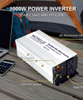 Grind Ready 1200 Watt Power Inverter Converting 12V DC To 110V AC With 2400W Peak Output For RV camper travel and camping, featuring LED panel.