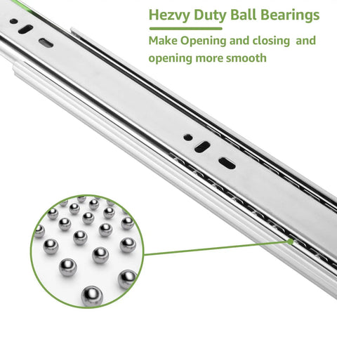 Close-up of Heavy Duty 16 Inch Drawer Slides Set Of 3 Pairs Full Extension Under Mount Ball Bearing Silver Finish showing smooth ball bearings
