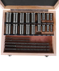 Pro Keyway Broach Kit for Metalworking, 30 Piece Set with 5 Broaches, 18 Bushings, 7 Shims displayed in wooden case
