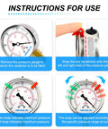 Tough As Nails Stainless Steel Liquid Filled Vacuum Gauge With 2.5 Inch Dial 1/8 NPT Connection Lower Mount -30 InHg To 0 Psi Range WOG Water Oil Air Snaps Included instructions diagram