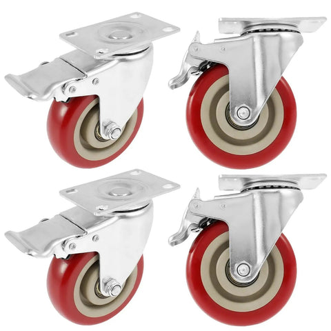 Four Inch Polyurethane Casters Roll Like Butter With Silent 360 Swivel Action And Rock Solid Heavy Duty Locking Brakes for smooth mobility.