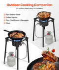 Single Burner Outdoor Propane Gas Stove 100,000 BTU LPG Camping Cooker With Tall Stand cooking steak and stew.