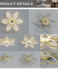 27 Inch Bladeless Flush Mount Ceiling Fan With Lights Remote Control Quiet Low Profile Modern Bedroom Fan Dimmable LED Light Six Gear Speeds Three Color Temperatures Flower Style Design, showing flower pattern details.