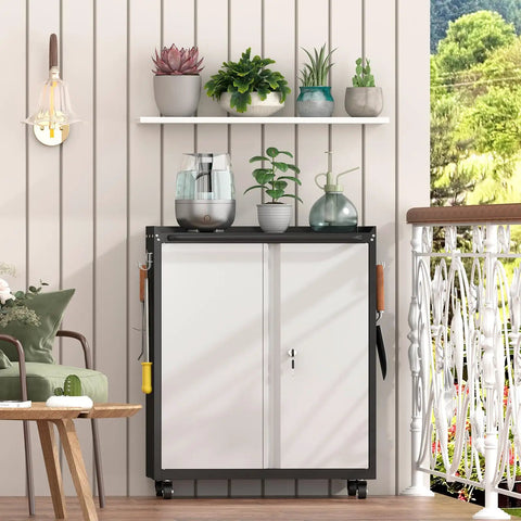 Heavy Duty Steel Tool Chest On Wheels With Locking Doors Rolling Garage Cabinet With Adjustable Shelves Mobile Storage Cabinet For Workshop Basement Warehouse Utility Room Grey in balcony setting
