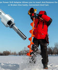 Beefy Auger Drill Adapter For Ice Fishing SDS Plus To One Half Inch Thread Keyless Drill Chuck Adapter with auger in use on ice