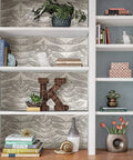 Bookshelf with Grey Terrain Botanical Peel And Stick Wallpaper With Scandinavian Influence, Repositionable, Safe For Walls, NUS3263