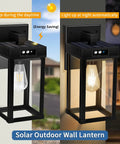 Outdoor Solar Wall Light With Motion Sensor And 3 Lighting Modes Two Bulbs Lit Porch Lantern Waterproof Sconce For Garage Porch Shed Yard Garden Front Door No Wiring Solar Powered