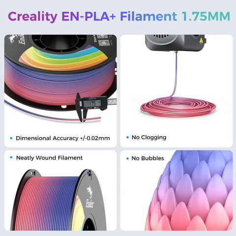 Rainbow PLA Plus 1.75mm 3D Printer Filament Multicolor With Strong Toughness And Precise Dimensional Accuracy Tolerance 0.03mm PLA Pro For Most 3D Printers 1kg Spool shown with precise measurement and printing benefits.