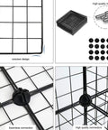 Close-up of Wire Cube Storage Organizer For Home And Office, 12 Cube Metal Grid Shelving System components and connectors, black.