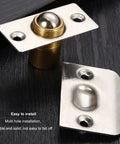 Solid Brass Closet Door Ball Catch Latch Set With Rust Resistant Stainless Steel Finish showing magnetic latch and backplate.