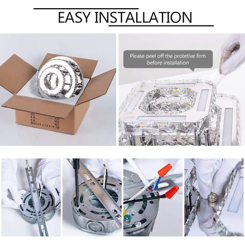 Easy installation steps of Crystal Chandeliers Modern Round Flush Mount LED Ceiling Light with K9 Crystals Chrome Finish