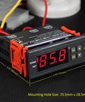 12V Fahrenheit Digital Temperature Controller With NTC 10K Sensor, 1 Relay, 10A, front view with red LED display and buttons