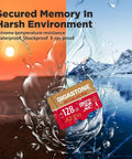 128GB Micro SDXC Memory Card UHS I U3 A2 V30 C10 for 4K video recording in extreme environments, waterproof and shockproof
