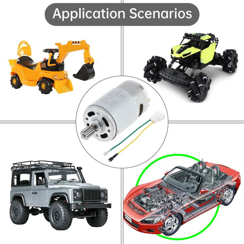 Application scenarios for Two Pack High Speed 24V DC Motor Upgrade for Kids Ride On Cars With 10 Tooth Gear 25000 RPM Replacement