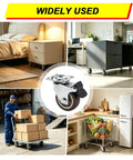 Heavy Duty 1.5 Inch Swivel Caster Wheels Featuring Lockable Rubber Tread And Screw In Mount on furniture and carts in various settings.