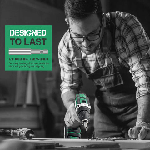 Man using electric drill from 232 Piece Home Repair Tool Kit With Socket Wrench Set And Toolbox Storage Case in workshop
