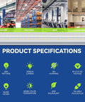 Product specifications with use cases for V Shaped Two Foot LED Shop Light 20W 5000K Daylight 2500LM for garage, factory, gym, living room