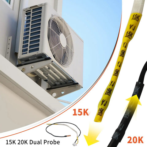 Universal Air Conditioner Temperature Sensor Thermistor Probe Replacement With Dual 20K Copper Head And 15K Rubber Sensor