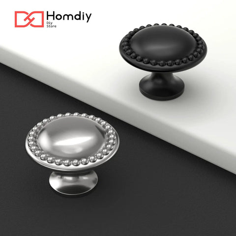 Matte Black Cabinet Knobs 20 Pack Dope Zinc Alloy Hardware with sleek lace design shown with silver alternative