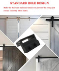 Two Pack Barn Door Stopper Set For Top Track And Roller Doors Heavy Duty Aluminum Alloy Construction With Black Powder Coat And Rubber Cladding For Quiet Operation Includes Hex Wrench Fits Track Width About 1.57 Inches And Thickness 0.24 Inches illustrated in use on various barn doors.