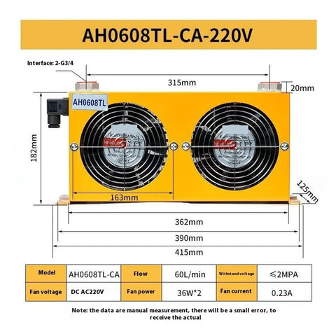 Industrial Air Cooler Fans AH0608TL Heavy Duty Hydraulic Oil Cooler For CNC Machines 60 Liters Per Minute Cooling 2.4 kW Heat Exchanger Air Cooling System AC 220V