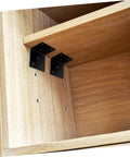 Built Tough Iron Corner Brackets For Cabinet Repair With Included Screws For Quick Diy Fixes No Sweat Power Drill Install For Shelves And Tables Slick Black Heavy Duty L Bracket Shelf Support Hardware Pack attached to a wooden shelf.