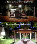 Off Grid Solar Light With Dual LED Bulbs And Solar Panel Pendant For Home Outdoor Shop And Camp Use Phone Charging Backup And Independent Power System shown as indoor and outdoor lighting.