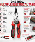 4-in-1 Wire Stripping and Testing Pliers Electrician’s Multitool With Stripping Cutting Crimping and Voltage Testing compact ergonomic design.