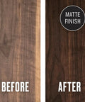 Before and after comparison of wood finish using 100 Percent Pure Tung Oil Wood Finish Black Straight Up Durable 128 Oz 1 Gallon Jug.