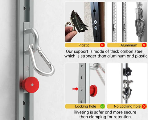 Bombproof Resistance Band Wall Anchor With Automatic Locking Function And Stainless Steel Construction, featuring locking mechanism and carabiner.