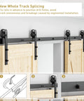 12 FT Double Sliding Barn Door Hardware Track Kit for Wood Slab Doors, J Shape Hanger Design, installed in home setting