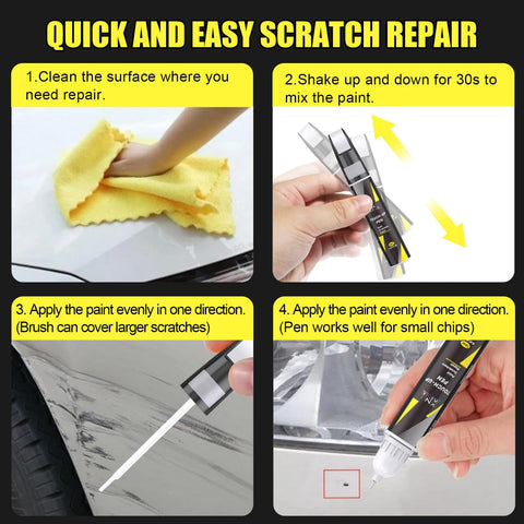 Instructions for using Dodge Ram Diamond Black Crystal Pearl Coat Touch Up Paint Kit 2 In 1 Car Scratch Remover with pen and brush.