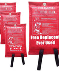 Fiberglass Fire Blanket 39.3 By 39.3 Inches Heavy Duty Fire Suppression For Kitchen And Home Extinguishes Liquid And Grease Fires Emergency Safety Cover Must Have Safe Easy To Use And Non Toxic Four Sizes Available; red packaging with safety instructions visible.