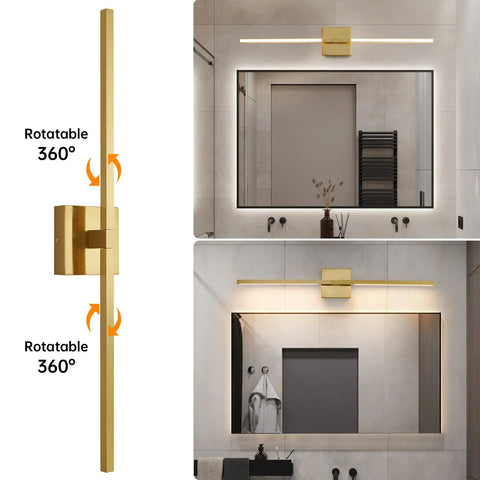 Gold 30 Inch Rotatable Modern Vanity Light With 5CCT LED, Dimmable Over Mirror Bathroom Wall Sconce, Waterproof Enclosed Lamp Shade