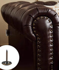 Top Shelf Pro Pack 11mm Round Head 17mm Pin Upholstery Tacks Bronze Decorative furniture nails on brown leather sofa arm.