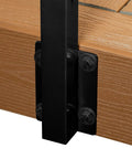 Close-up of the black face mount post with screws attached to the deck, part of the Level Up Your Deck Game With This Sleek Black 36 Inch Face Mount Cable Railing Kit.