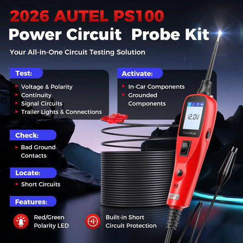 12-24V Car Circuit Tester Kit With Power Probe, Short and Open Finder, All in One Auto Electrical Diagnostic Tool for Voltage, Polarity, Continuity, Signal Circuit Diagnosis, Component Activation, and Bad Ground Checks; red probe with cable