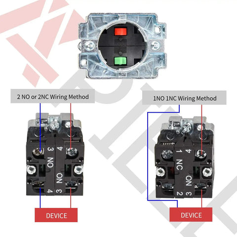 22mm NC Red Mushroom Emergency Stop Push Button Switch 600V 10A wiring methods for 1NO 1NC and 2NO or 2NC configurations