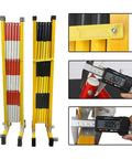 Heavy Duty Expandable Traffic Barricade Gate With Snappy Pull Handles And Neon Reflective Tabs For Roadwork Garages And Driveways Locks Down Securely With Zero Fussing Required, shown in folded detail.