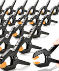 Heavy Duty 3.5 Inch Spring Clamps Pack Of 18 For Woodworking, Photography Backdrops And Balloon Arches, black and orange clamps