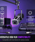 Dynamic USB and XLR Gaming Microphone for Streaming and Podcasting with Boom Arm, Mute Button, Headphone Jack, AM8T compatibility